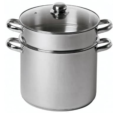 BAUMALU - Combiné Traiteur Couscoussier Forme Droite - Acier Inox - Couvercle Verre - Tous Feux dont Induction - Triple Fond Diffuseur - Ø24cm, 9L, Argenté