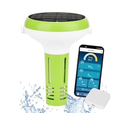 UIUZMAR Analyseur de salinité intelligent pour piscine, compteur de salinité flottant avec chargeur solaire, thermomètre WiFi 5 en 1 pour eau de piscine, eau chaude