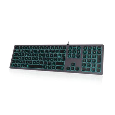 B.FRIENDIT Clavier rétroéclairé Filaire Slim – avec boîtier en Aluminium, Pavé numérique et éclairage RGB - Connextion USB pour Apple iMac, Macbook, Mac and PC - Layout AZERTY - Gris