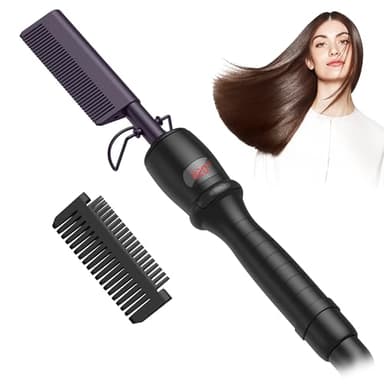 UMIGA Peigne Chauffant Brosse Lissante pour Cheveux Cuivre Lisseur Multifonction Peigne Afro Lisseur Brosse Barbe Fer a Lisser pour Perruque Brosse à Cheveux Chauffée, Noir Violet