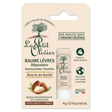 LE PETIT OLIVIER - Baume Lèvres Réparateur - Beurre De Karité - Répare & Apaise - Lèvres Gercées Et Abîmées - Huiles 100% D'Origine Végétale - Fabriqué en France - 4 g