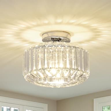 Stepeak Plafonnier en Cristal Moderne pour Salon, Chambre avec Abat-jour en Verre - Lustre Chrome pour Salle à Manger et Cuisine