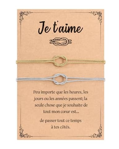 YELUWA 2 Pcs Bracelet Couple, Cadeau Mariage, Cadeau Couple, Bracelet Noeud pour Homme Femme et l'Amoureuse Cadeaux Femme Petite Amie Mari Fiançailles Cadeaux Saint-Valentin Anniversaire Or et Argent