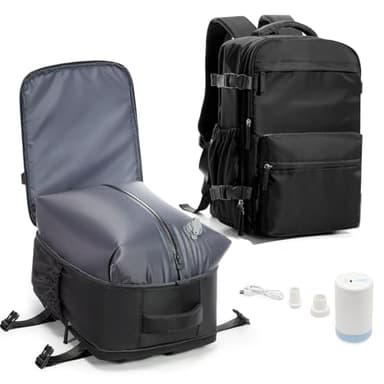 BOXSAM Sac à Dos de Voyage sous Vide avec Pompe - 40x30x25 cm (Ryanair Cabine) - Sac à Dos Cabine pour Avion avec Compartiment PC 14 Pouces - Imperméable - Bagage à Main Homme et Femme(Noir)