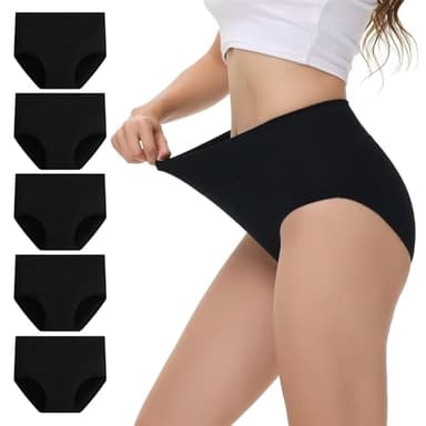 NUOZA Noir Culotte Femme Coton Taille Haute Slip Femme Culotte Ventre Plat Doux Confortable (Lot de 5) Respirant Slips Noir 2XL