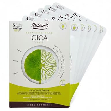Ardaraz Masque Visage Soin Réparateur à la Cica (Centella Asiatica). Masque Hydratant Visage Anti Rides qui réduit les marques et les rougeurs. Masque pour le visage lot de 5