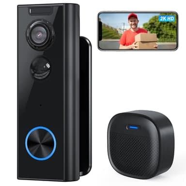 XTU Sonnette sans Fil avec Caméra, Sonnette Vidéo 2K HD avec Détection de Mouvement, Vision Nocturne, Audio Bidirectionnel, Étanche IP66, Compatible avec Alexal, 2.4G WiFi pour Sécurité à Domicile