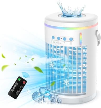 Climatiseur Mobile, 1400ML Mini Climatiseur Portable Refroidisseur d'air avec Télécommande, 4 en 1 Mini Climatiseur Mobile Ventilateur avec 3 Vitesses pour Maison, Bureau, Voyages