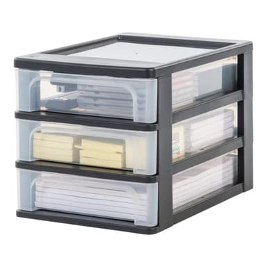 Iris Ohyama 130013.0 OCH-2030 A4-Tour de Rangement avec 3 Tiroirs Plastique Noir/Transparent 26 x 35,5 x 25,5 cm