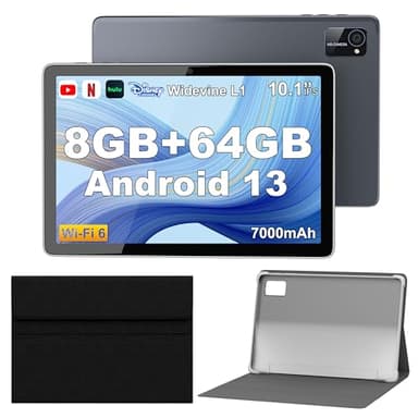 Tibuta Tablettes Android 13, tablettes Android 10 Pouces avec étui de Protection, processeur Octa-Core, caméra Frontale 5 Mpx et arrière 8 Mpx, tablettes IPS Bluetooth 7 000 mAh, Tablette Wi-FI