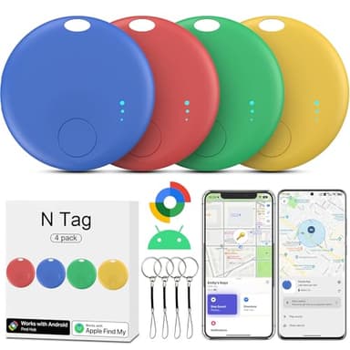 Air Tracker Android,4 Pack Smart Air Tracker Traceur,Fonctionne avec app Google et Apple Find My Localiser,Batterie Longue Durée,Traceur Localisateur D’Objets Bluetooth pour Les clés (Multicolore)