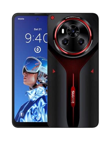 invens Ultra 13P Smartphone Android 15, 16Go+128Go/1TB, Écran HD+ 6.79" 90Hz, 64MP+16MP, Telephone Portable Pas Cher 5000mAh, Téléphone Double SIM/OTG/Fingerprint/Prise Casque 3,5 mm - Rouge