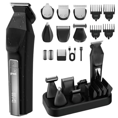 Yineel Tondeuse Barbe Homme, Tondeuse Cheveux Hommes sans Fil, Tondeuse 6-en-1 pour Cheveux/Corps/Nez/Barbe/Moustache/Contours, Rasoir Électrique avec Charge Type-C, Étanche IPX7, Cadeau Homme