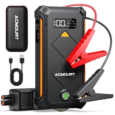 ACMOUNT Booster Batterie Voiture 4000A, Demarreur Batterie Voiture (Jusqu’à 10L Essence & 8L Diesel), 12V Jump Starter avec Pinces de Sûreté Intelligentes, Lampe à LED, Grand Écran LCD