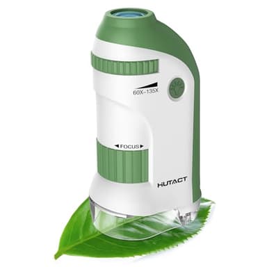 HUTACT Microscope Enfant de Poche avec Jeu de Lamelles : 60x-135x Mini Microscope LED Portable Cadeau Educatif pour Enfants Etudiants Adultes Observation Microbiologique