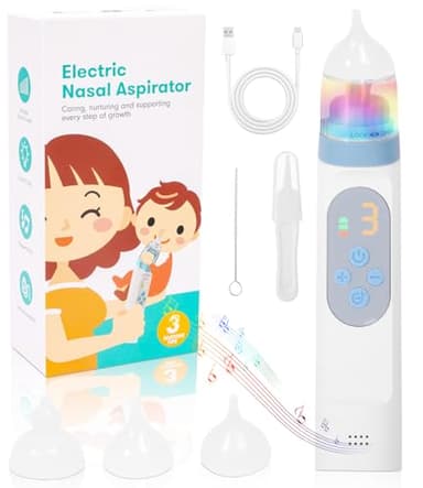 SOBEAU Mouche Bébé Électrique,Aspirateur Nasal Bébé,Nettoyant Nasal Rechargeable avec 5 Niveaux D'aspiration et 4 Embouts en Silicone, avec Étanche, Musique et Lumière Apaisantes(Bleu）