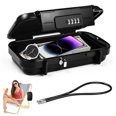 WEFHEF Petit coffre-fort portable avec câble en acier amovible, avec code imperméable et antivol, mini coffre-fort ignifuge pour voyages, plage, camping et piscine