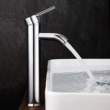 GAVAER Robinet avec Haut Robinet pour Lavabo ou Vasque de Salle Bain, Chaude et Froide Réglable de Mitigeur Lavabo, Laiton Chromé(Garantie à vie) (Gris argenté)