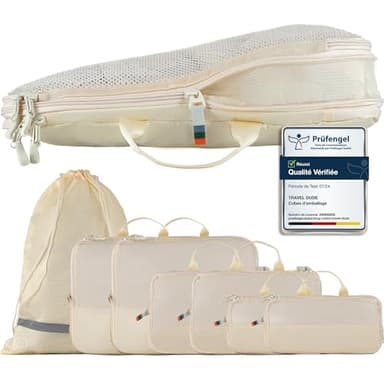 TRAVEL DUDE Organisateur Valise Compressible – Sac de Compression Voyage, Packing Cubes et Pochette Rangement – Idéal pour Rangement Valise et Organisation de Voyage