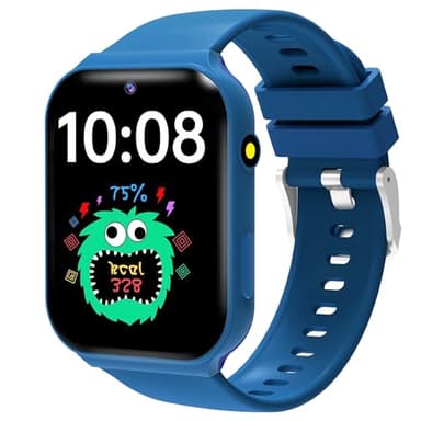 Montre Connectée Enfant, 1,83" HD Montre Intelligente Enfants Fitness Tracker Garçon Fille 18 Jeux Appareil Photo Podomètre Réveil Surveillance du Sommeil Étanche Cadeaux de Noël et d'anniversair