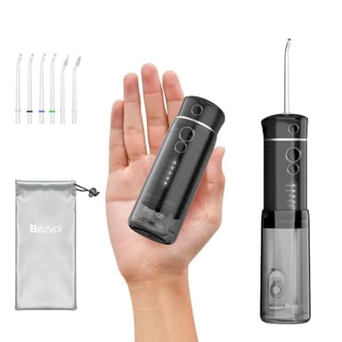 Bezvoi Hydropulseur Dentaire Portable Mini avec 5 Modes, Réservoir 300ml, Étanchéité IPX7, 6 Embouts pour Gencives et Appareils Dentaires