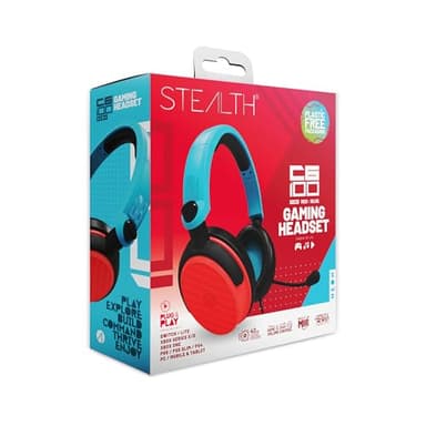 STEALTH Casque de Jeu Supra-auriculaire C6-100 Bleu néon et Rouge PS4/PS5, Xbox, Switch, PC avec Micro Flexible, Prise 3,5 mm, câble de 1,5 m, léger, Confortable et Durable