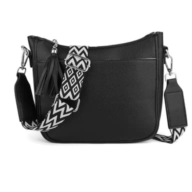 URAQT Sacs Bandoulière Femme,Sac à Main Femme Bandoulière, Sac avec large bandoulière avec 3 Comparitments,Sangle Réglable et Amovible,Noir Mode Elegant Pour Voyage Quotidien Travail École.
