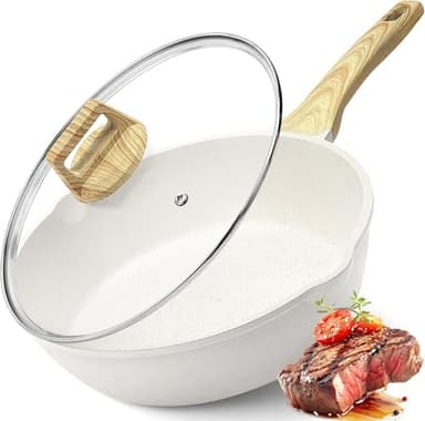 GiPP Poêle Sauteuse 28 cm avec couvercle - Bord haut - Revêtement en granit antiadhésif - 4,5 L - Sans PFOS/PFOA - Cuisson saine - Wok induction - Pour tous les types de plaques de cuisson - Blanc