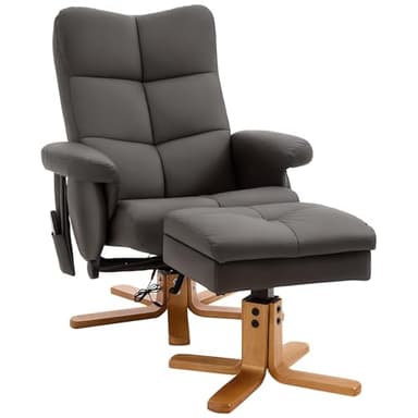 HOMCOM Fauteuil de Relaxation massant avec Pouf, Fauteuil Relax Salon pivotant à 360°, Dossier inclinable, télécommande, Poche latérale, Rangement caché, revêtement PU, Chaise TV pour Salon, Marron