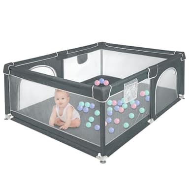 Parc pour Bébé avec Tapis de Sol, 120 x 160 x 66 cm, Parc Enfant avec Barrières Tissu Oxford Ultra-Dense, Structure en Tube d'Acier (Gris foncé)