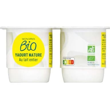 Monoprix Bio Yaourt nature au lait entier 4x125g
