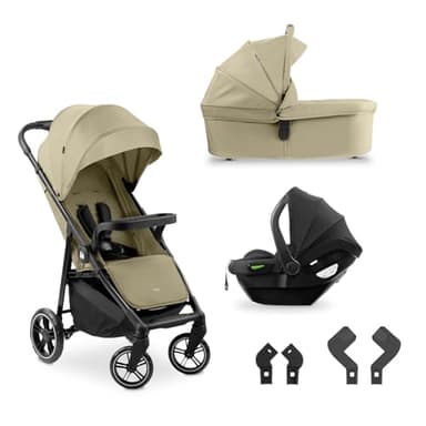 hauck Poussette 3 en 1 Shop N Care Trio Set – Dès la Naissance Jusqu’à 22 kg – Nacelle Bébé, Siege Auto i-Size – Inclinable, Tablette Snack, Porte-Gobelet, Capote UPF 50+, Pliage Compact - Olive