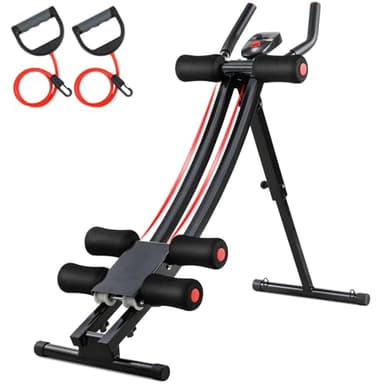 LIFERUN Banc abdominaux pliable, AB Trainer, équipement abdominal à domicile, banc de gym avec moniteur LED, bande de résistance, réglable, plate-forme d'entraînement aux poids de 120 kg