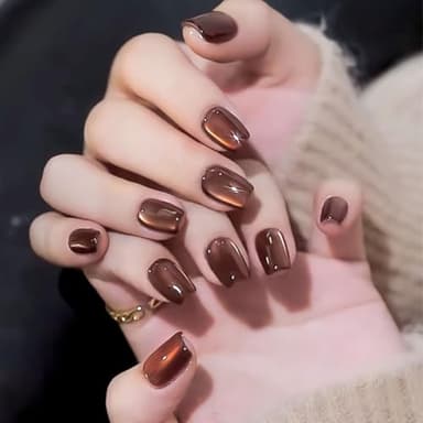 Lot de 24 Français Faux Ongles Court Carré Press on Nails, Ongles Autocollants Adhesif Acrylique Pleine Couverture Faux Ongles Autocollants pour Femmes et Filles (Maillard)