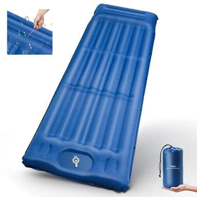 Fwiull Matelas de Camping Auto-Gonflant 14 cm - Ultra Léger et Portable, Pompe à Pied Intégrée, Oreiller Inclus, pour Randonnée, Trekking, Voyage et Camping en Plein Air - Bleu Nuit