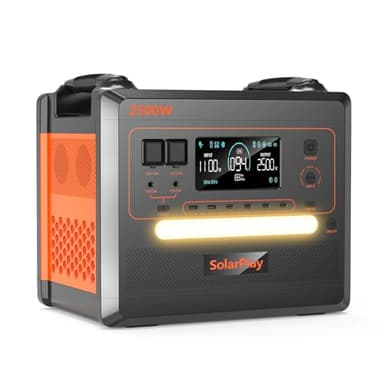 SOLARPLAY Station Electrique Portable 2500w, 2300wh Générateur Solaire avec LiFePO4 Batterie, 12 Ports Sortie, Power Station pour Camping-Cars, Voyages, Domestique, Balcon (Q2402M)