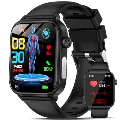 Marsyu 2025 Nouvelle Montre Connectée 𝐄𝐂𝐆/PPG/Acide Urique Homme Femme,1,96" Smartwatch avec Appel Bluetooth/SOS 24H Mesure/Fréquence Cardiaque/Sommeil/SpO2/Montre Fitness pour iOS Android