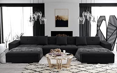 Tendencio ANIXE - Canapé d'angle panoramique XXL en U - en Tissu (Black)