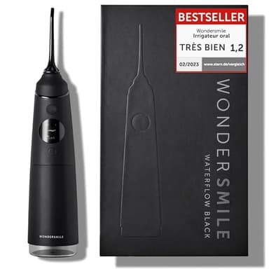 Wondersmile Hydropulseur PRO - Vainqueur du test 2024-100 jours d'essai sans risque - Technologie SmoothFlow pour un soin optimal des dents et des gencives - 4 modes (Ultimate Black)
