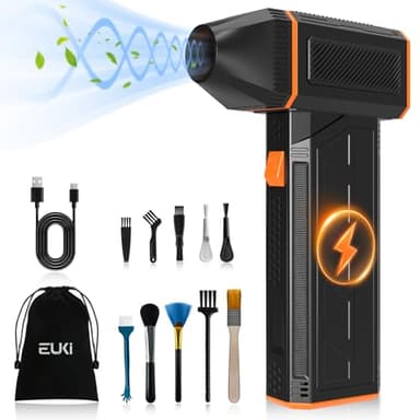 EUKI Souffleur Air Comprimé PC, 130000 TR/Min de Pulvérisation d’Air Comprimé avec Batterie 5000mAh, Soufflette Air Comprimé, Bombe Air Sec pour Clavier, Électronique, Bombe Air Sec Nettoyage PC