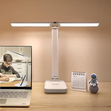 Lampe de Bureau LED Double Tête 40CM, Double Tête, 4000mAh Lampe, 3 Modes de Couleur Dimmable, Port de Charge USB, Protection des Yeux Lampe de Table Pliable pour éclairage de Bureau, Lecture, Dessin