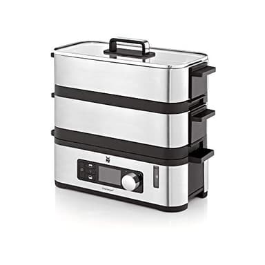 WMF KITCHENminis Cuiseur Vapeur Electrique Ultracompact Design Elegant Inox Cromargan Haute Qualité 2,15L Sans BPA 2 Compartiments Cuisson Programmes Cuisson Légumes Riz Poisson 900W 0415090011