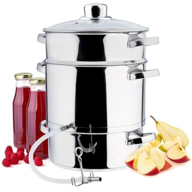 GARDIVO Extracteur de jus à vapeur en acier inoxydable 8 l - Pour fruits et légumes - Passe au lave-vaisselle - Convient pour tous les types de cuisinières y compris l'induction - Argenté