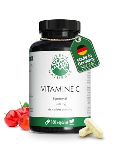 Vitamine C liposomale 1250mg - Important: Biodisponibilité et absorption maximales - 180 gélules végétaliennes de cerises d'acérola - Green Naturals®