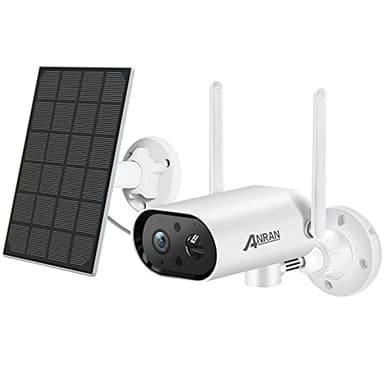ANRAN 2K 3MP Caméra Surveillance Extérieure WiFi sur Batterie avec Panneau Solaire, Caméra IP sans Fil Pivotante de 180°, Audio Bidirectionnel, Détection de Mouvement PIR, Vision Nocturne, S02 Blanc