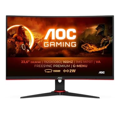 AOC Gaming C24G2AE - Moniteur incurvé FHD 24 pouces, 165 Hz, MPRT 1 ms, VA, AMD FreeSync, haut-parleurs, faible décalage d'entrée (1920 x 1080 @ 165 Hz, 250 cd/m², HDMI/DP/VGA)