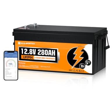 ECO-WORTHY Bluetooth Batterie Lithium 12V 280AH LiFePO4 avec BMS Protection, Plus de 6000 Cycles, 3584Wh Batterie Lithium pour Camping-Car, Bateau, Système Solaire, Masion,Panneau Solaire