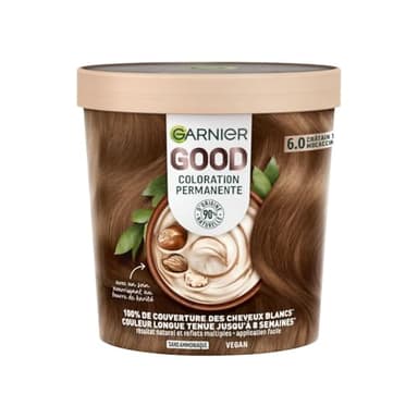 Garnier - Coloration Permanente - Sans Ammoniaque - 90% d'Ingrédients d'Origine Naturelle - Formule Vegan - Beurre de Karité - 100% Couverture Cheveux Blancs - Châtain Très Clair Mocaccino (6.0)- Good
