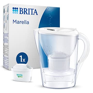 BRITA Carafe Filtrante Marella Blanche (2,4l) incl 1 cartouche filtre eau robinet MAXTRA PRO All-in-1 réduit PFAS,calcaire, chlore, certaines impuretés et métaux indicateur temporel, éco-emballage