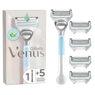 Gillette Venus + Satin Care Rasoir Pour Femmes Pour La Peau Et Les Poils Pubiens, Manche Réutilisable Et 5 Lames De Recharge Avec Une Barre De Protection Pour Bien Raser Les Zones Difficiles
